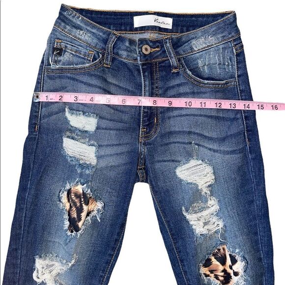 Kancan Womens Vienna Mid Rise Leopard Patch Super Skinny Jeans - Picture 9 of 15